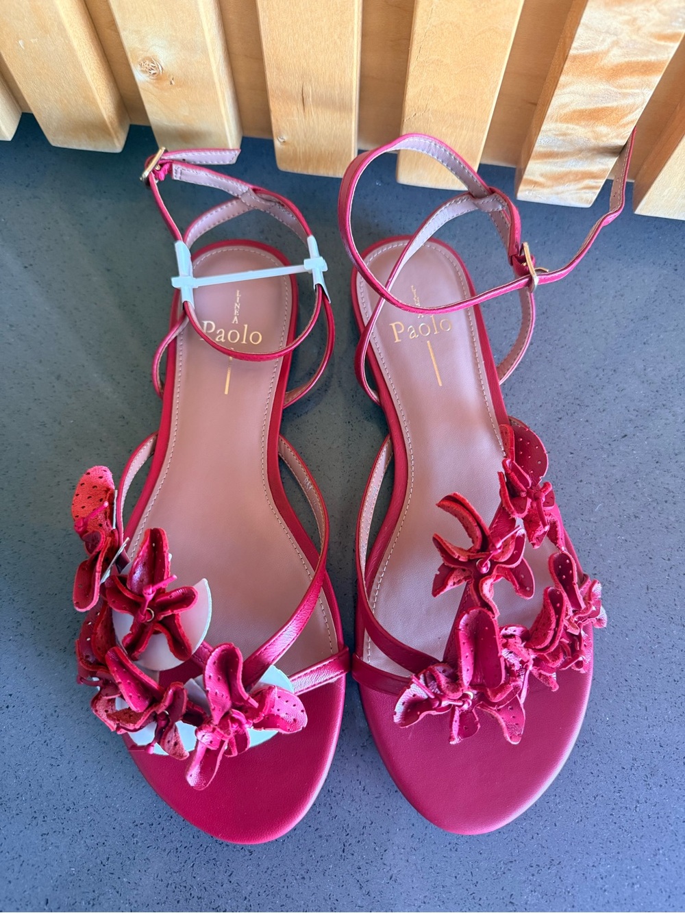 Paolo Lucia True Red Nappa Floral Leather Ankle-Strap Sandals New in box 8